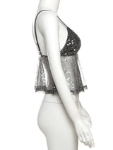 Weird Puss Sequins Patchwork Mesh Camisole Women v-Neck Sexy Backless Summer Trend Street Midnight Versatile Hottie Classic Tops