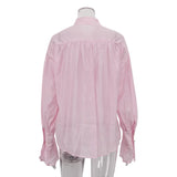 Bornladies Autumn Women's Fashionable Loose Collared Shirt Office Lady Solid Color Versatile Flare Sleeve Top Long Sleeved Shirt