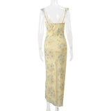 Cryptographic Summer Floral Print Plunge Maxi Dress Outfits Sexy Backless Fairy Sun Dresses Vacation Beachwear Vestido Coquette