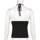 y2k Bandage Crop Top Black Backless  Top Lace Up Cute Party Beach Summer Sweats Women Retro Basic Mini Vest Punk