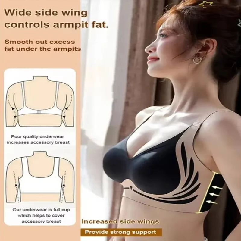 Powerful Push up Seamless Bra Women Gathered Up Wireless Bra Soft Full Coverage Support Adjustable Underwear Anti Sagging Bra
