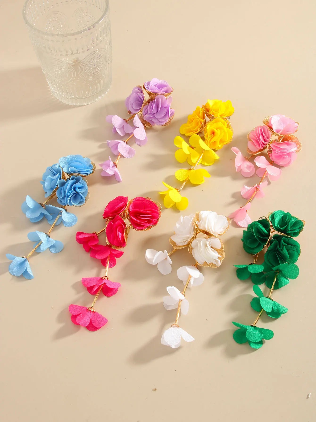 Chiffon flower multi-layer earrings, summer beach vacation style exaggerated earrings design, light luxury, niche