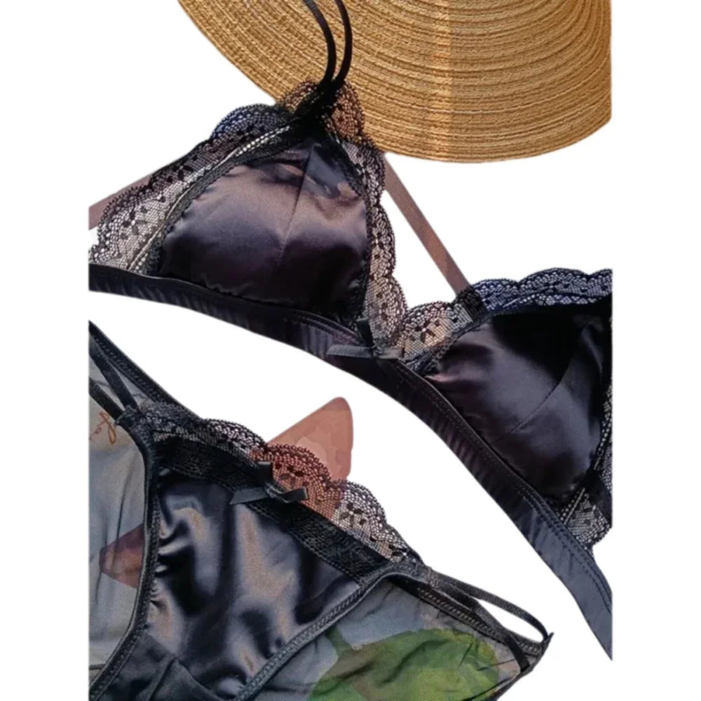 French Style Bralette No Underwire, Sexy Lace Trim Small Cup Lingerie, Cute 3-Piece Bra Set with Comfort Cup Shape Design S-xl