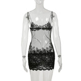 Shestyle Lace Transparent Mini Dress Sexy Women Wrapping Spaghetti Embroidery Flower Sheath Nightwear Club Mesh Wave Fantacy