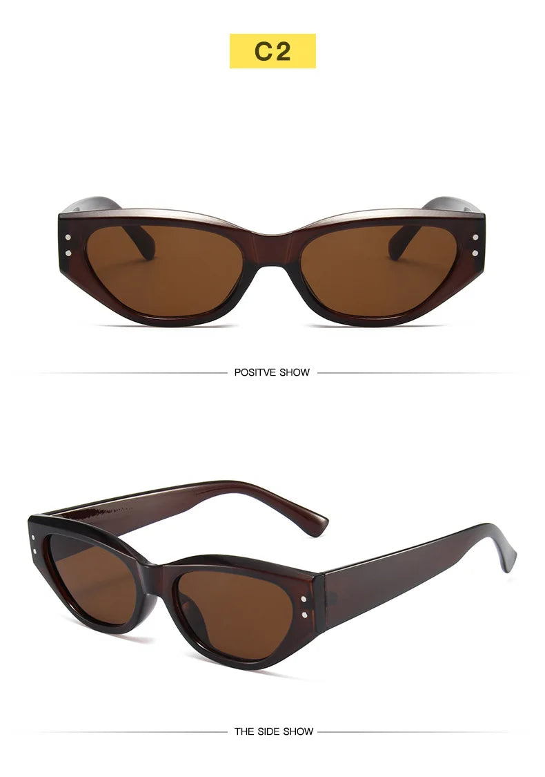 Retro Cat Eye Sunglasses Women Vintage Small Eyewear Women Men Rivet Sun Glasses Female Luxury Brand Eyewear UV400
