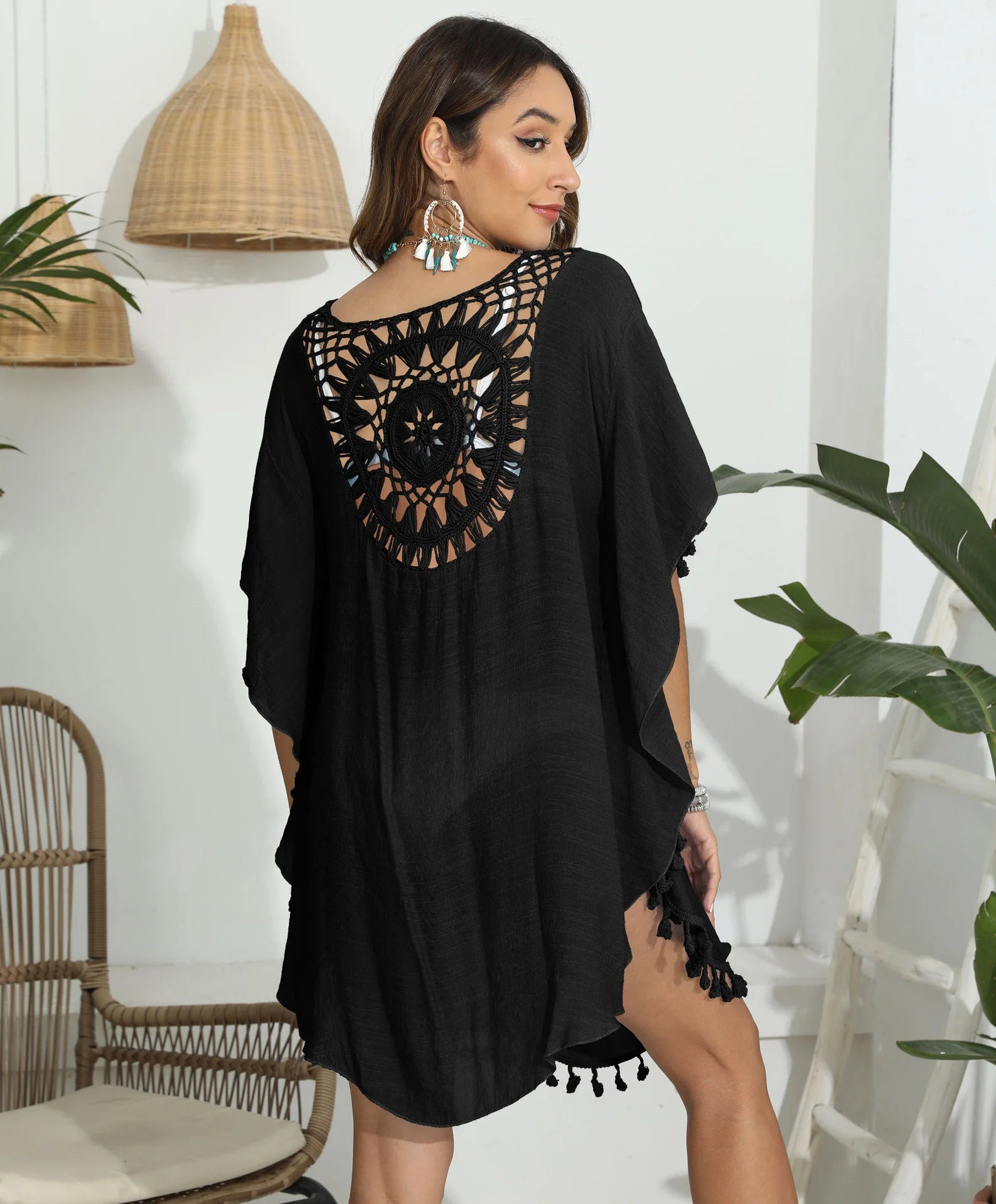 CROCHET BIKINI-Sexy Monochrome Bikini Cover Up Dress, Fashion Swimwear, Sun-resistant, Colorfast