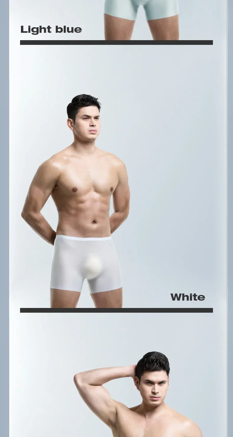 Men's underwear, men's 3D punched ice silk four-cornered pants, seamless thin, flat-cornered pants, extended sport, summer