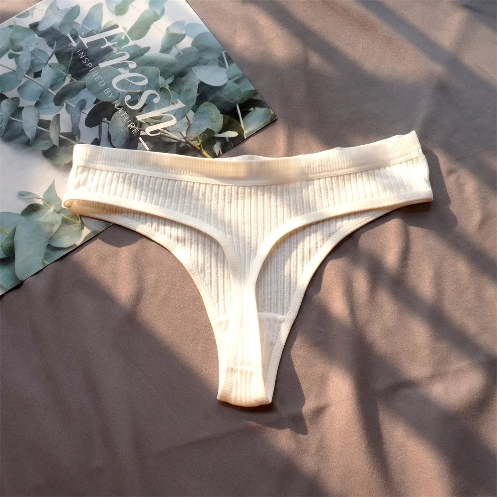 3 Pcs Seamless Ladies Ribbed Cotton Thong Simple Women's Low Waist Bikini Briefs Sports Girls Underwear Plus Size
