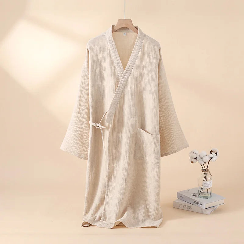 Kimono Robes for Men's and Women's Sleepwear Cotton Yarn Bathrobe Tied Cardigan Thin Home Clothes Couple's Robes