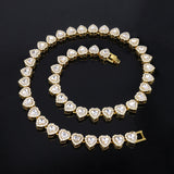 Yupsk 45CM/20CM Shiny Heart Rhinestone Hip Hop Rock Tennis Chain Bracelet Necklace for Women Men Trendy Jewelry Set Gift
