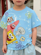 cute cartoon Spongebobs Baby Clothing Outdoor Clothes Boy Girl Child Men's women's Tshirts Children adult Parent child T shirts