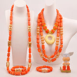 32inches 2Layers orange artifinal nigerian coral bead jewelry set wedding