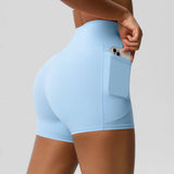 Women Sports Short With PocketedYoga Legging Shorts Squat Proof High Waist Fitness Tight Shorts Quick Drying Cycling Workout Gym
