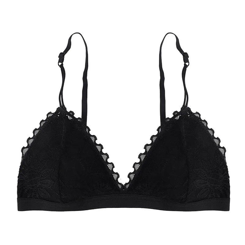 French Lace Triangle Up Lace Bralette No Steel Ring Seamless Bras Sexy Women Thin Pad Bra Summer Breathable Brassier