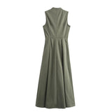 MUJER Zipper Long Dress Woman Pleated Sleeveless Bodycon Dress Summer Elegant Party Dresses For Women 2025 New Midi Dresses