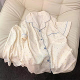 Women's printed polka dot cotton pajamas set, short sleeved top and shorts 2-piece set, casual and comfortable home set, sweet