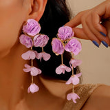 Chiffon flower multi-layer earrings, summer beach vacation style exaggerated earrings design, light luxury, niche