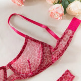 Toucheart 2-Piece Sexy Leopard Print Lingerie Set Bra Women Hollow Sexy Lingerie Thin Mesh Patchwork Print See-Through Sexy Set