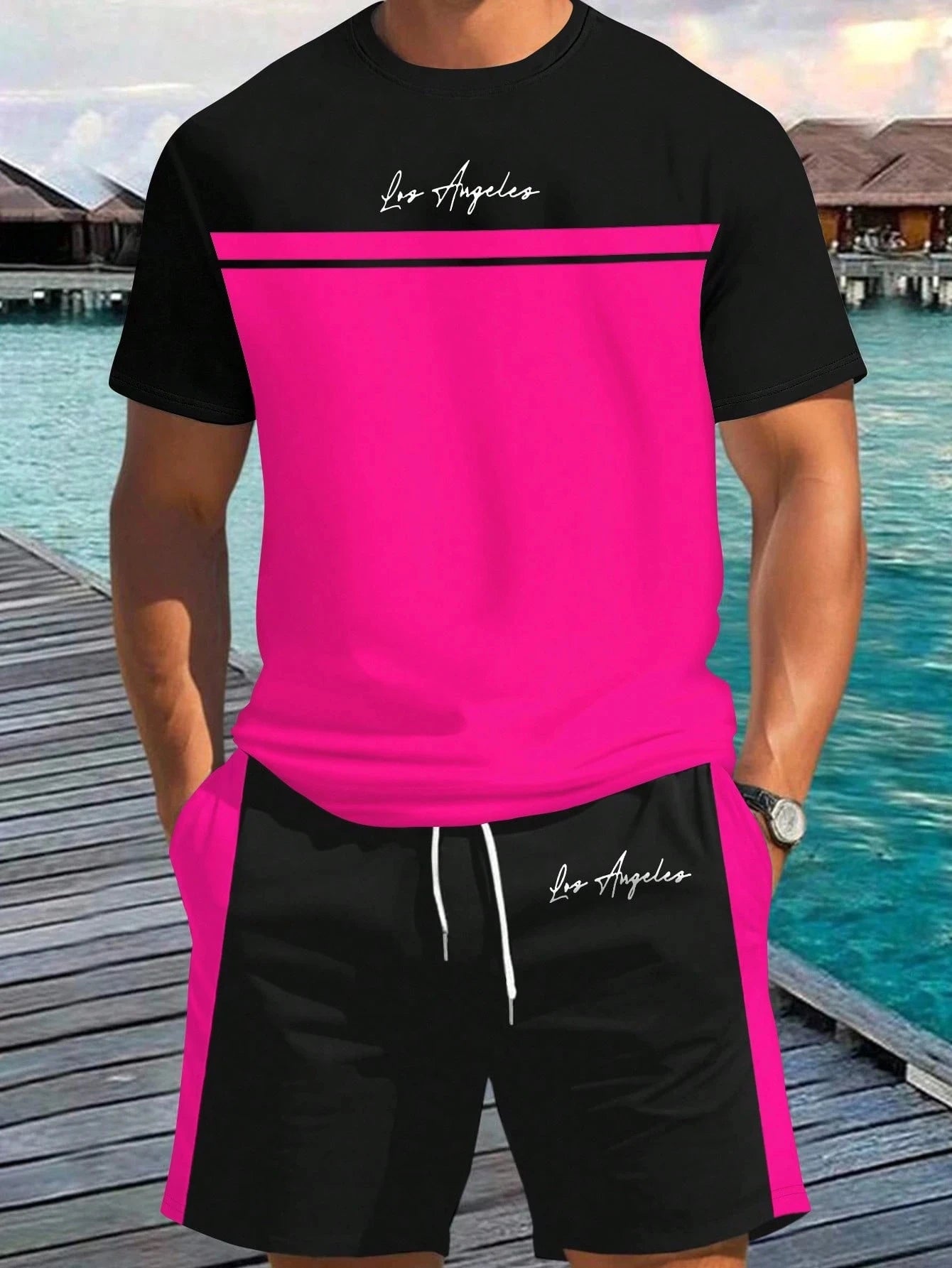2026 Summer New Arrival Men's Letter Print Short-Sleeve T-Shirt Stylish Mens Shorts Set Vacation Beach Casual T-Shirt Summer Top