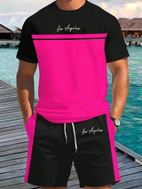 2026 Summer New Arrival Men's Letter Print Short-Sleeve T-Shirt Stylish Mens Shorts Set Vacation Beach Casual T-Shirt Summer Top