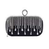 @Luxury Evening Clutch Bag Wedding Rhinestone Tassel Handbag Silver Purse Party Shoulder Bag for Women Fashion Black Bag