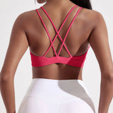 Solid Color Cross Fitness Bra Soft High Strength Women Tight Sport Top Comprehensive Training Gym Yoga Underwear With Chest Pad