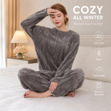 Women's Thickened Warm Sleepwear coral velvet homewear Fluffy O-neck leisure pajamas Striped Large Size Adapted Winter Sleepwear
