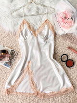 Women's Sexy Fashion V-Neck Sleep Dress Lace Trim Crisscross Back Nightgown Loungewear