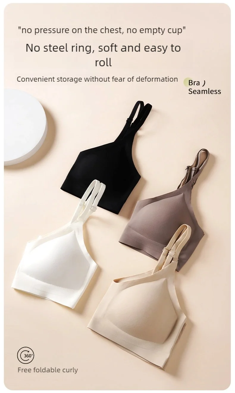 Women's bra, seamless underwear, large breasts, small breasts, gathering, thin semi-fixed cup, beautiful back bra, sexy