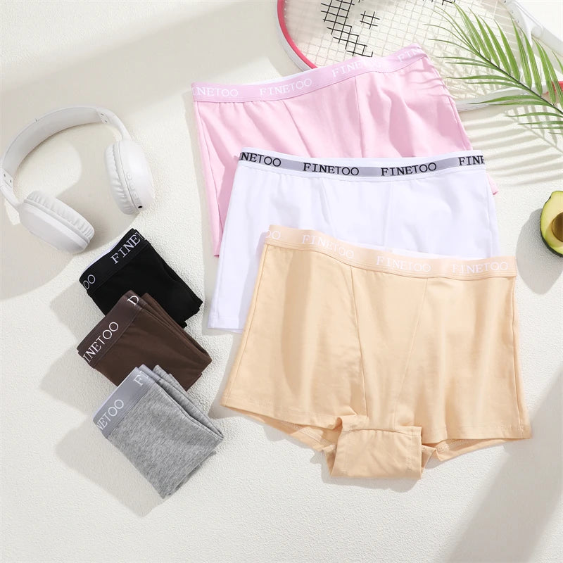 3Pcs Women's Panties Cotton Seamless Sports Boxers Underwear Female Solid Color Briefs Lingerie Intimate Underpant Finetoo S-XXL