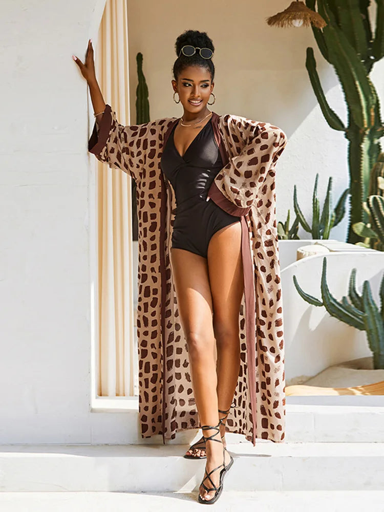 2026 Women Swimsuit Beach Cover Up Dress Sleeve Kaftan Beach Tunic Long Pareos Bikinis Cover Ups Summer Robe Plage Beachwear