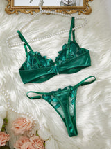 Floral Embroidery Sexy Lingerie Set Women Transparent Bralette Underwire Push Up Bra Panty 2 Piece Set