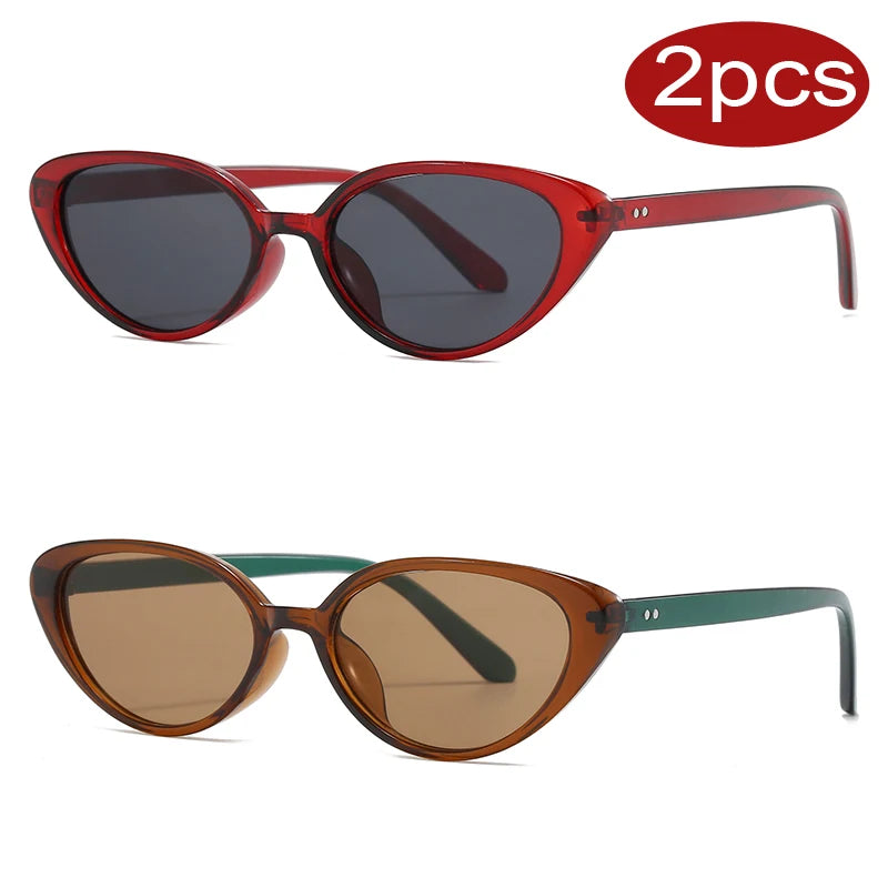 2pcs Retro Small Cat Eye Sunglasses for Women Men Rivet Design Fashion Triangle Sun Glasses Cute Style Multi Color Eyeglasses