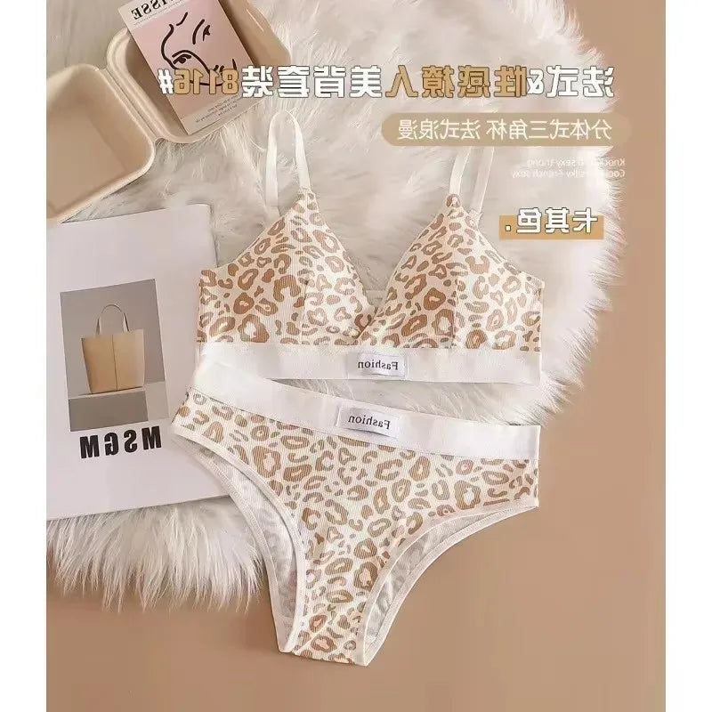1/3/8Pcs Seamless Bra Set Low Waist Panties Leopard Bralette Sexy Lingerie Set Vneck Sport Brassiere Female Cotton Underwear Set