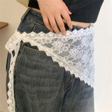 2026 Korean Ins Unique Lace Layered Gauze Skirts Lace Trim A-Line Short Cloth Mini Waist Skirts Harajuku Girl's White Skirts Y2K