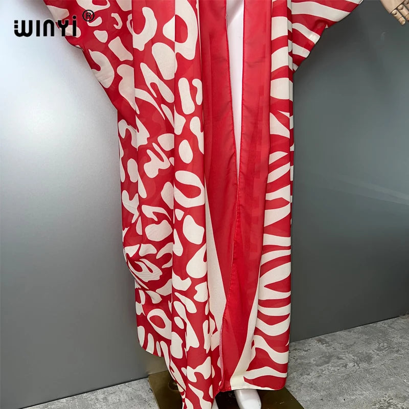 WINYI Africa Bohemia Print Kimonos Loose Dresses for Woman Cardigans Beach Outfits Kaftan Beach Cover Up Evening Dress Maxi Coat