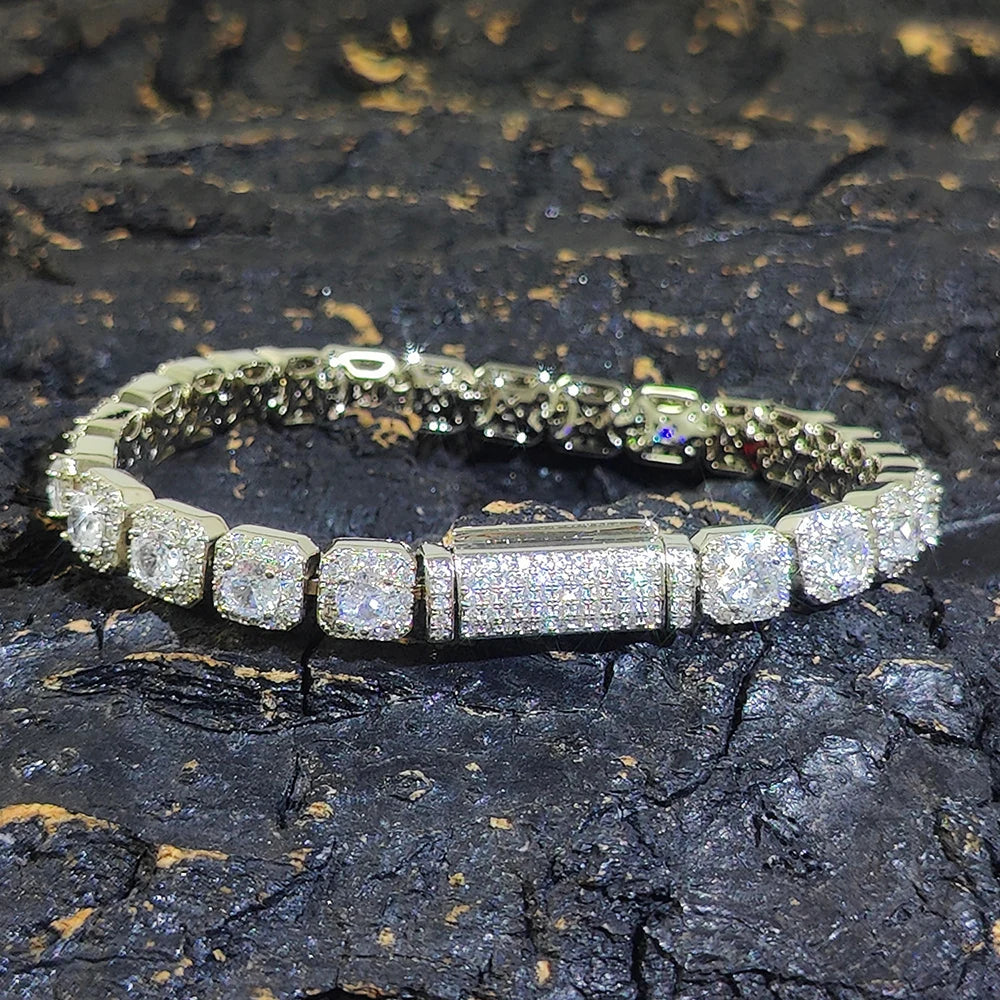 HHIOK Clustered Diamond Tennis Chain Miami Tennis Link Bracelet for Women 7MM Iced Out CZ Cuban Necklace Hip Hop Jewelry Gifts
