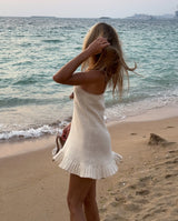 Sexy Crochet Halter V Neck Chic Ruffle Knit Beach Mini Dress 2026 Women Comfy Swimsuit Cover Up Seaside Holiday Club Dresses K58