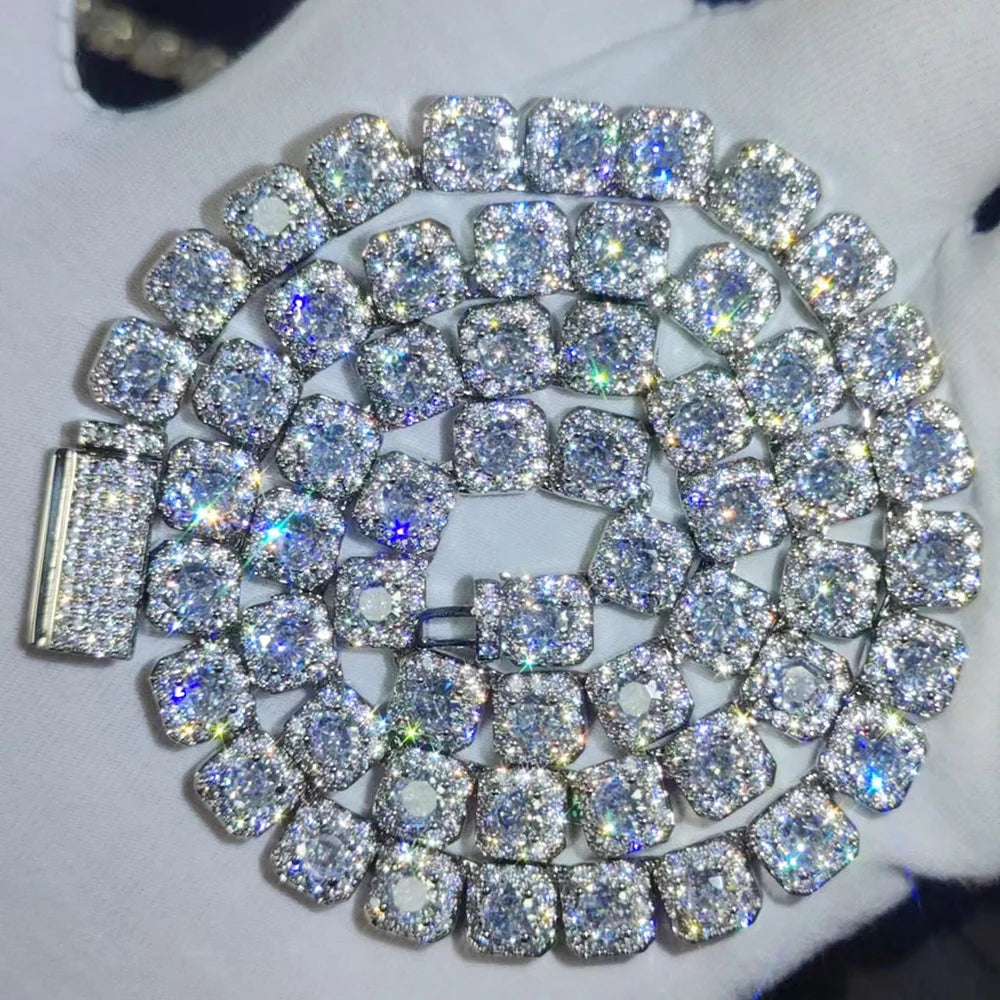 HHIOK Clustered Diamond Tennis Chain Miami Tennis Link Bracelet for Women 7MM Iced Out CZ Cuban Necklace Hip Hop Jewelry Gifts