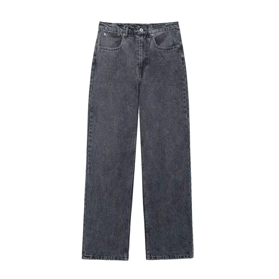 HH 2024 Women's Street Fashion Denim Blue Jeans Distressed Patchwork High Waist Zipper Fly Ripped Retro Long Pants