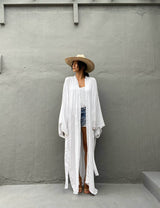 Solid Beach Cover Up Women Self Belted Wrap Kimono Dress Swimsuit 2025 New Robe Summer Beachwear Factory Supply