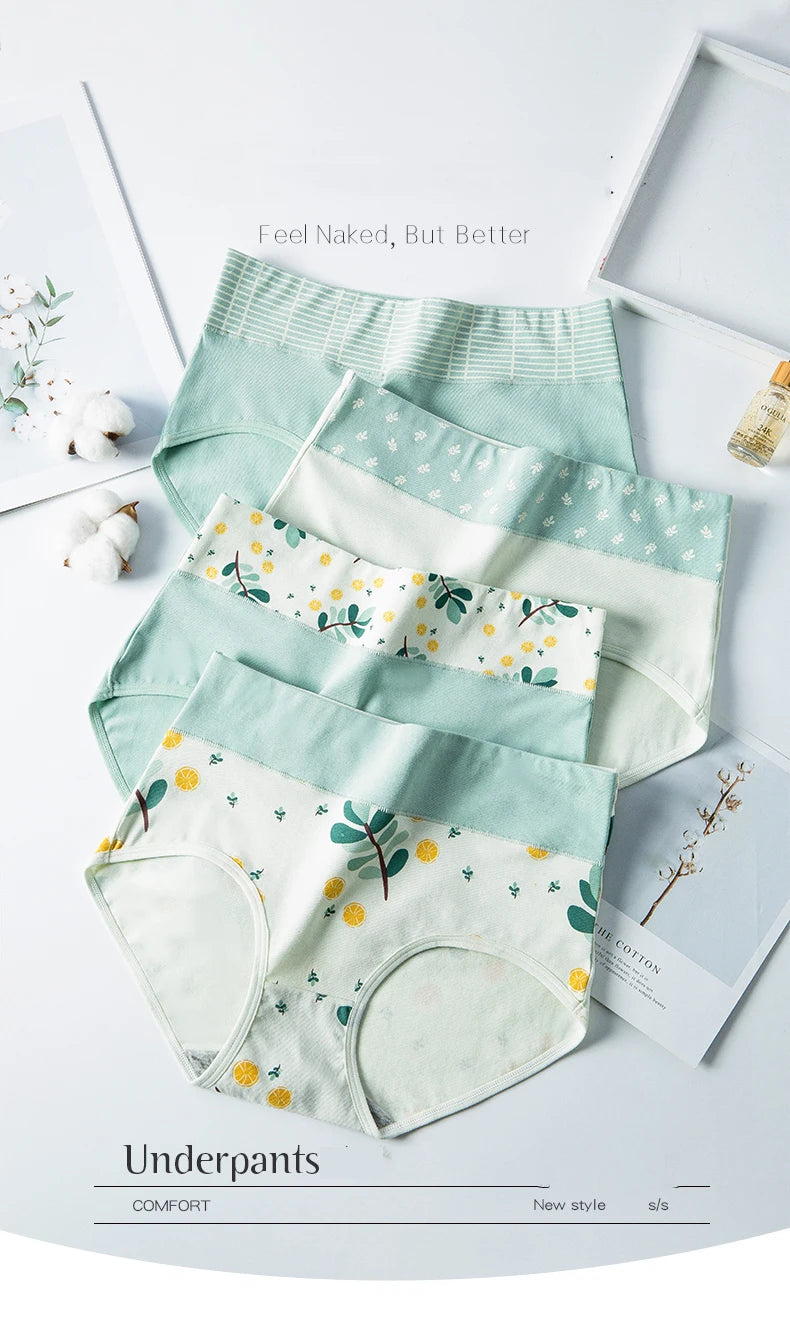 High Waist 4Pcs/Set Cotton Panties Women Body Shaper Fashion Briefs Plus Size M-4XL Underwear Breathable Comfort Female Lingerie