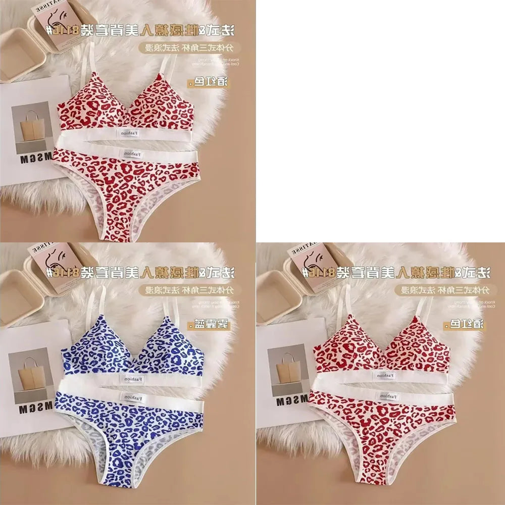 1/3/8Pcs Seamless Bra Set Low Waist Panties Leopard Bralette Sexy Lingerie Set Vneck Sport Brassiere Female Cotton Underwear Set