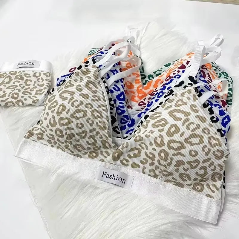 1/3/8Pcs Seamless Bra Set Low Waist Panties Leopard Bralette Sexy Lingerie Set Vneck Sport Brassiere Female Cotton Underwear Set