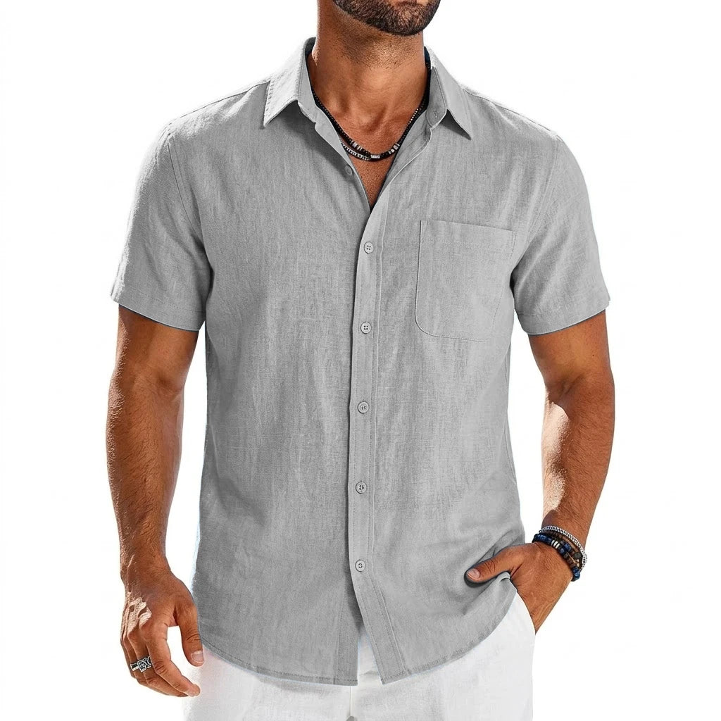 Mens Summer Solid Color Short Sleeve Tees and Premium Breathable Elegant Casual Shirts Hawaiian Inspired Cotton Linen Tops