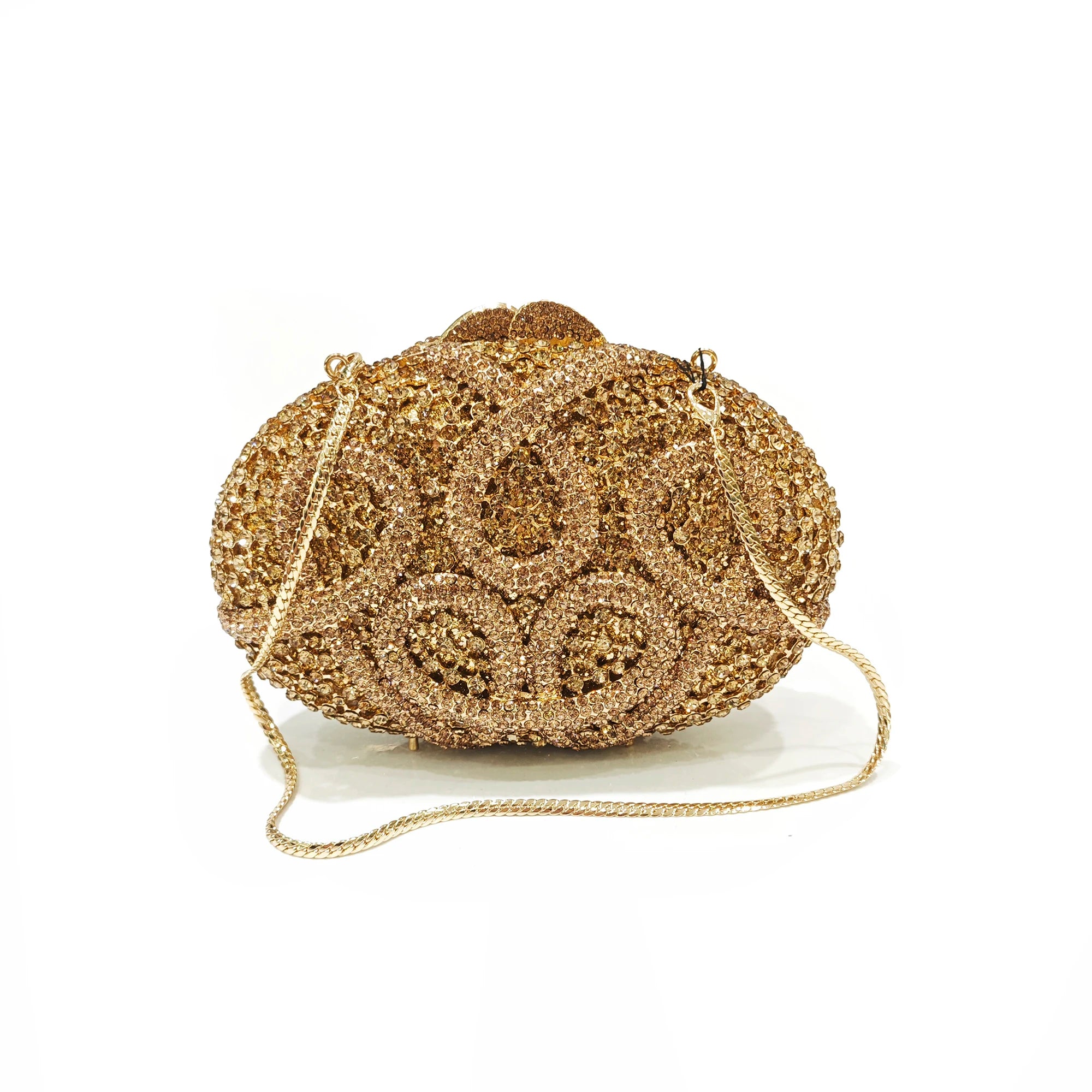 Gold Diamond Flower Evening Clutch Purse Oval Shape Rhinestone Crystal Wedding Bridal Clutches Luxury Phone Handbags
