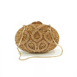 Gold Diamond Flower Evening Clutch Purse Oval Shape Rhinestone Crystal Wedding Bridal Clutches Luxury Phone Handbags