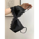 Korean Style Triangle Cup Bow Lace Bra for Women Small Chest Satin Underwear Sweet Breathable Comfortable Soft Bra