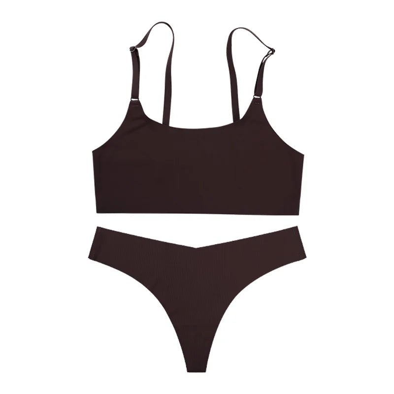 2026 Hot Sale High Quality Latest Design Us Size Stylish Solid Ice Silk Seamless Wireless Bras And Women Underwear Set