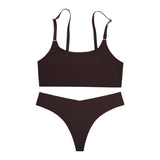 2026 Hot Sale High Quality Latest Design Us Size Stylish Solid Ice Silk Seamless Wireless Bras And Women Underwear Set